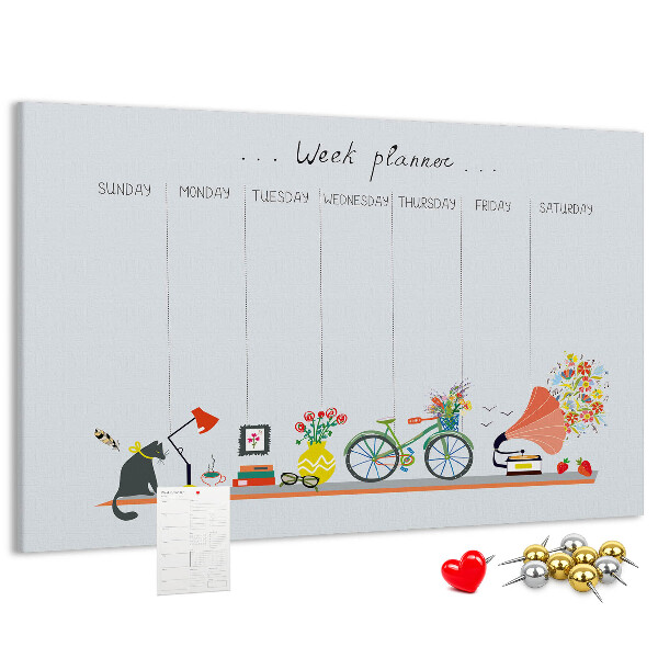 Korktafel farbenfroher Wochenplaner mit Büromotiven