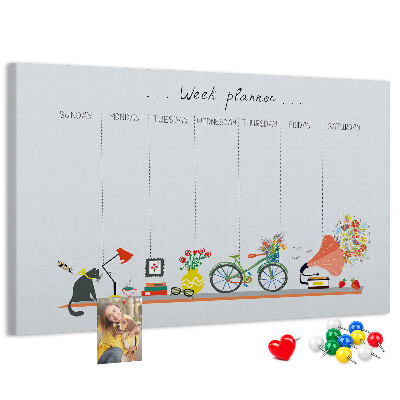 Korktafel farbenfroher Wochenplaner mit Büromotiven
