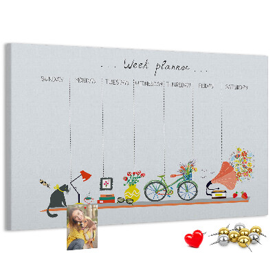 Korktafel farbenfroher Wochenplaner mit Büromotiven