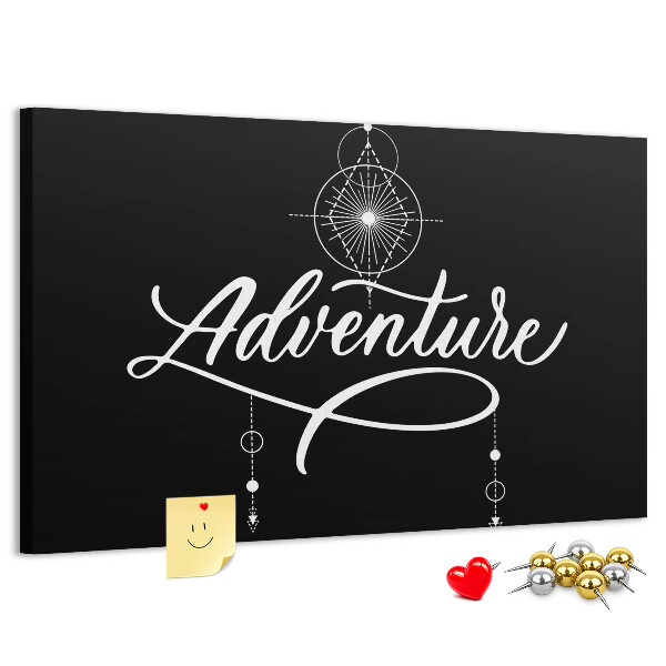Korktafel mit dem Motiv Eine Reise ins Unbekannte mit Kompass und den Sternen