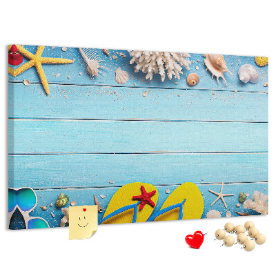Korkbild Sommererinnerungen am Strand mit Muscheln