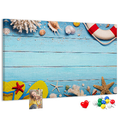 Bilder mit Korkrückwand sommerliches Meeresdesign mit Muscheln und Sand