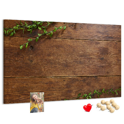 Kork-Pinnwand mit Motiv Naturholz und grünen Zweigen