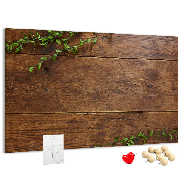 Kork-Pinnwand mit Motiv Naturholz und grünen Zweigen