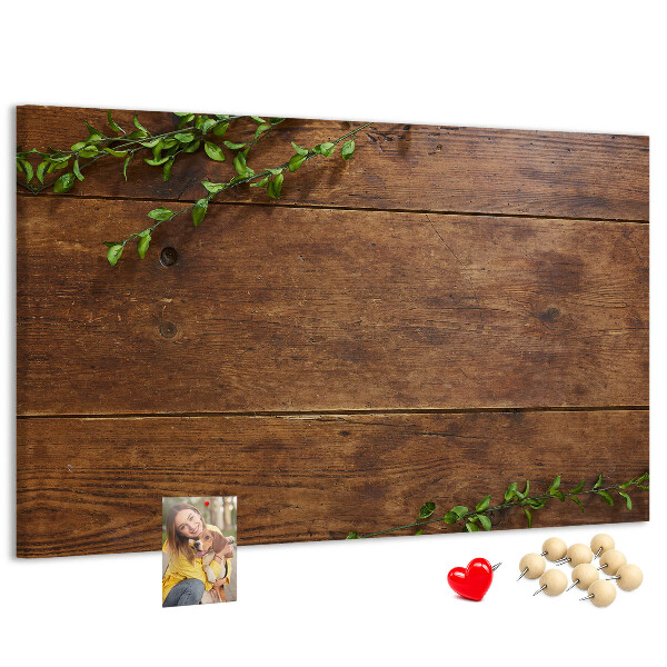 Kork-Pinnwand mit Motiv Naturholz und grünen Zweigen