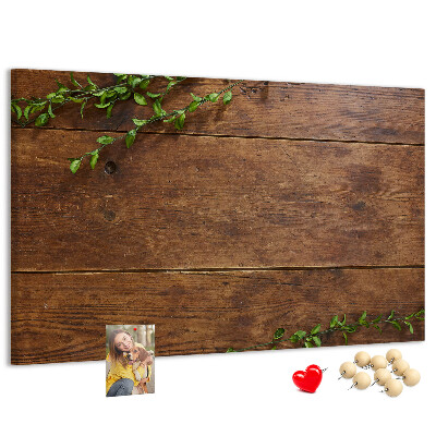 Kork-Pinnwand mit Motiv Naturholz und grünen Zweigen