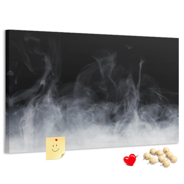 Korktafel mit Motiv sinnlicher Tanz des Nebels vor schwarzem Hintergrund