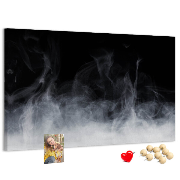 Korktafel mit Motiv sinnlicher Tanz des Nebels vor schwarzem Hintergrund