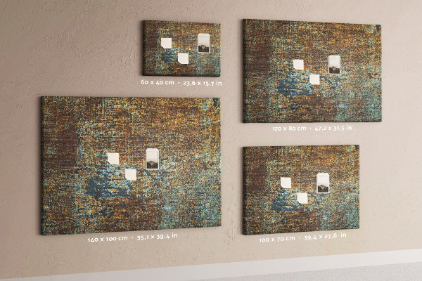 Bilder mit Korkrückwand rostige Oberfläche mit blauen Akzenten