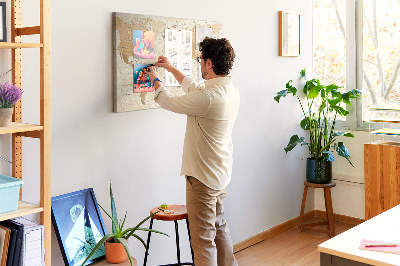 Weltkarte mit Korkrückwand antike Weltkarte in Brauntönen