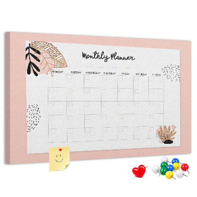 Korktafel stilvoller Monatsplaner mit floralen Akzenten