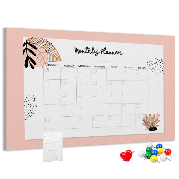 Korktafel stilvoller Monatsplaner mit floralen Akzenten