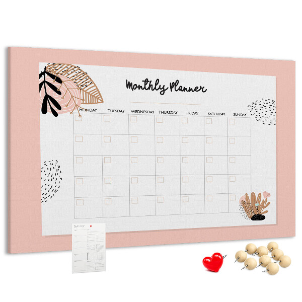 Korktafel stilvoller Monatsplaner mit floralen Akzenten