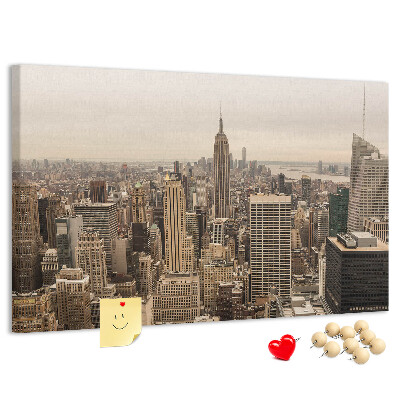Kork-Pinnwand mit Motiv New Yorker Skyline und Wolkenkratzern