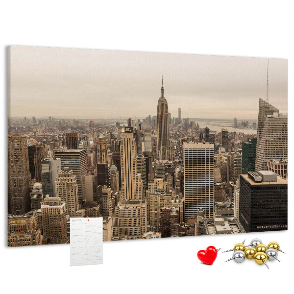 Kork-Pinnwand mit Motiv New Yorker Skyline und Wolkenkratzern