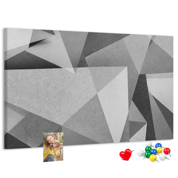 Bild mit Korkrückwand abstrakte geometrische Formen in Grau und Schwarz