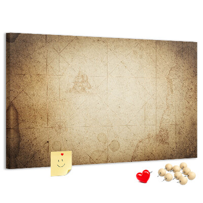 Weltkarte mit Korkrückwand antike Darstellung mit markierten Punkten