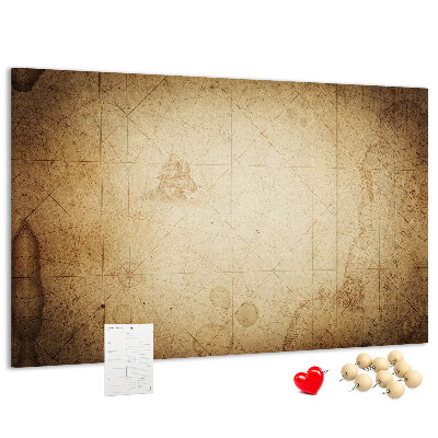 Weltkarte mit Korkrückwand antike Darstellung mit markierten Punkten