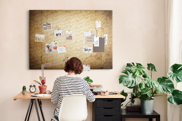 Weltkarte mit Korkrückwand antike Darstellung mit markierten Punkten