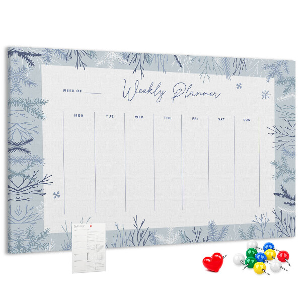 Korkbild Winterwochenplan mit einem filigranen Muster