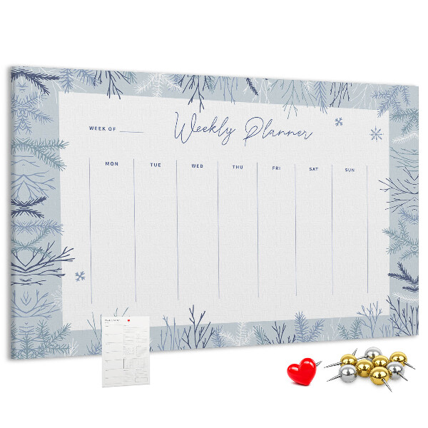 Korkbild Winterwochenplan mit einem filigranen Muster