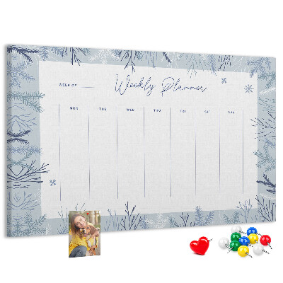 Korkbild Winterwochenplan mit einem filigranen Muster