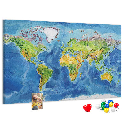 Weltkarte mit Korkrückwand in Pastellfarben