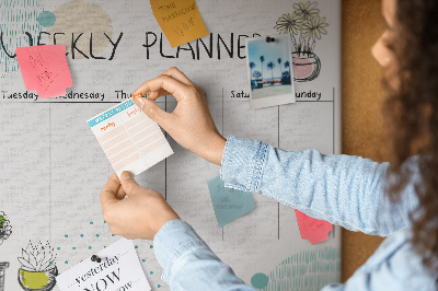 Wochenplaner buntes Design mit Pflanzen und Korkoberfläche