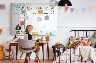 Wochenplaner buntes Design mit Pflanzen und Korkoberfläche