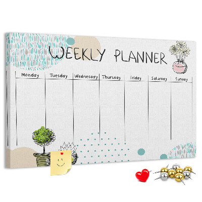 Wochenplaner buntes Design mit Pflanzen und Korkoberfläche
