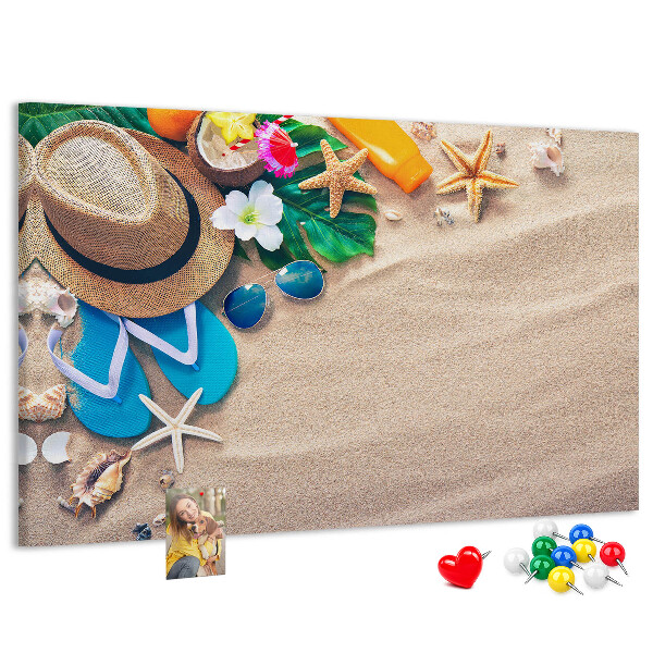 Korkbild Sommererinnerungen am Strand mit Accessoires