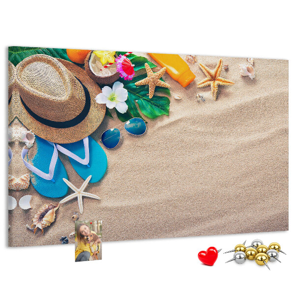 Korkbild Sommererinnerungen am Strand mit Accessoires