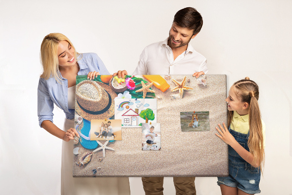 Korkbild Sommererinnerungen am Strand mit Accessoires