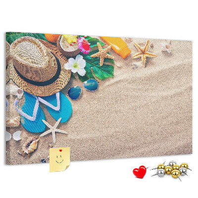 Korkbild Sommererinnerungen am Strand mit Accessoires