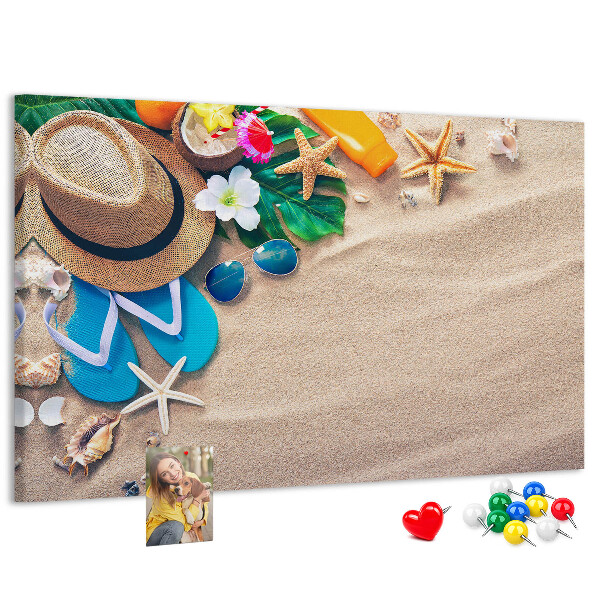 Korkbild Sommererinnerungen am Strand mit Accessoires