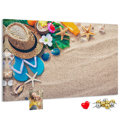 Korkbild Sommererinnerungen am Strand mit Accessoires