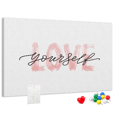 Bilder mit Korkrückwand Motiv Selbstliebe in Pastellfarben