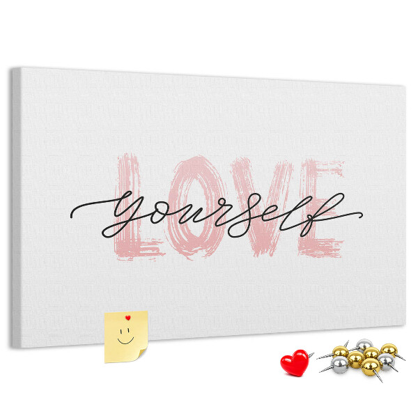 Bilder mit Korkrückwand Motiv Selbstliebe in Pastellfarben