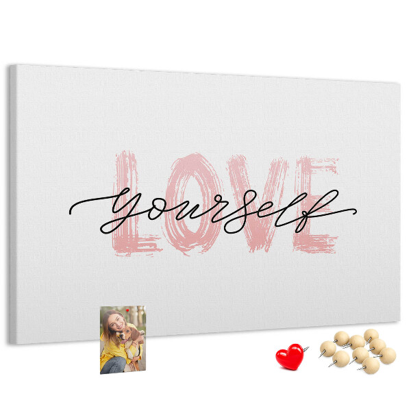 Bilder mit Korkrückwand Motiv Selbstliebe in Pastellfarben
