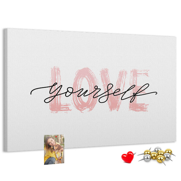 Bilder mit Korkrückwand Motiv Selbstliebe in Pastellfarben