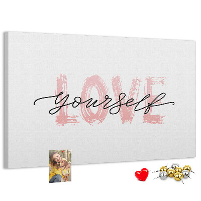 Bilder mit Korkrückwand Motiv Selbstliebe in Pastellfarben