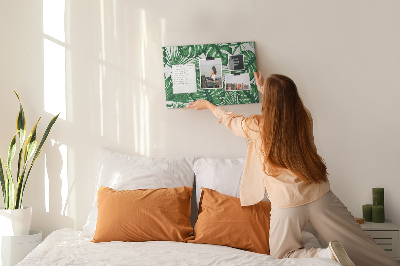 Bild mit Korkrückwand tropische Blätter in Grün
