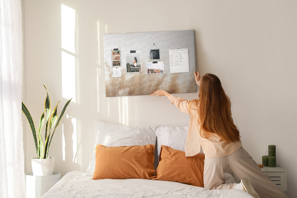 Bild mit Korkrückwand zarte Gräser auf hellem Hintergrund