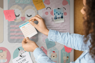 Kork-Pinnwand bunte Notizbücher mit niedlichen Tieren