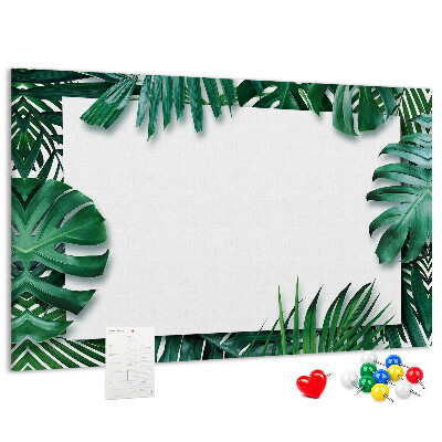 Korktafel mit Motiv grüner tropischer Blätter