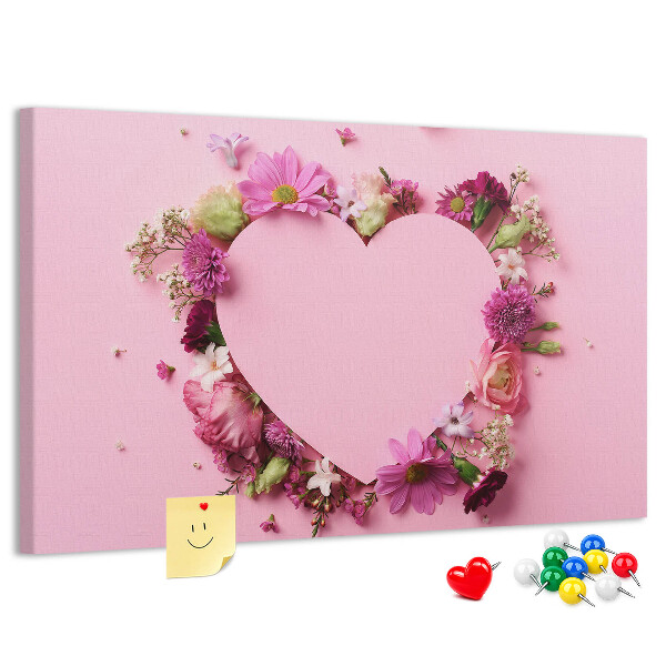 Bild mit Korkrückwand mit herzförmigem Blumenmuster