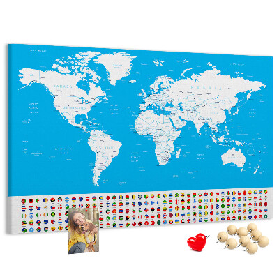 Korktafel bunte Weltkarte mit Länderflaggen