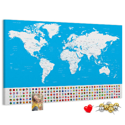 Korktafel bunte Weltkarte mit Länderflaggen