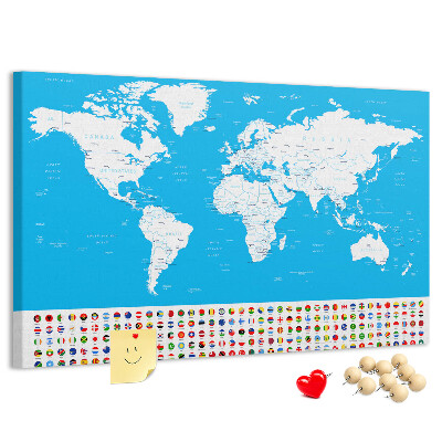 Korktafel bunte Weltkarte mit Länderflaggen