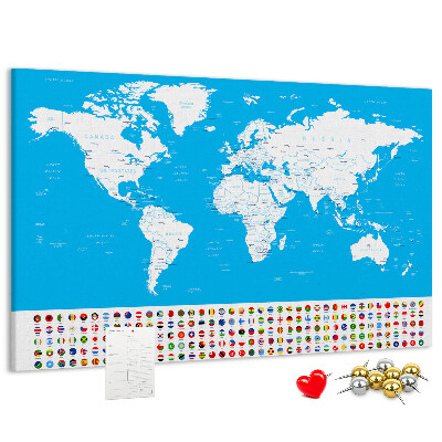 Korktafel bunte Weltkarte mit Länderflaggen
